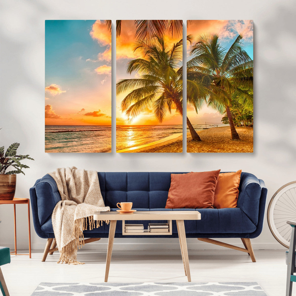 Tropical Sunset Beach Canvas Wall Art Print – Vibrant Palm