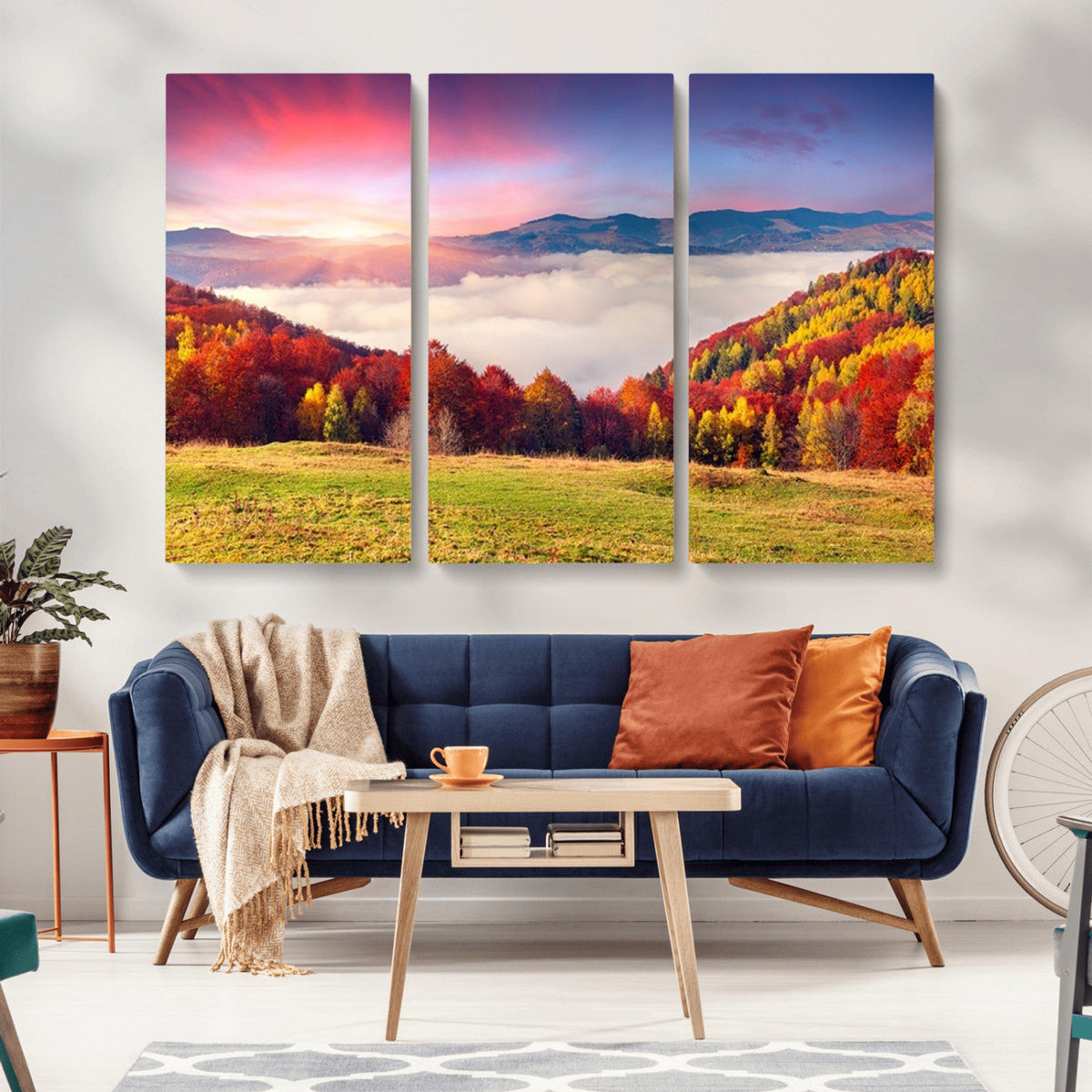 Autumn Mountain Foggy Landscape Wall Art Canvas Print |