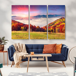 Autumn Mountain Foggy Landscape Wall Art Canvas Print |
