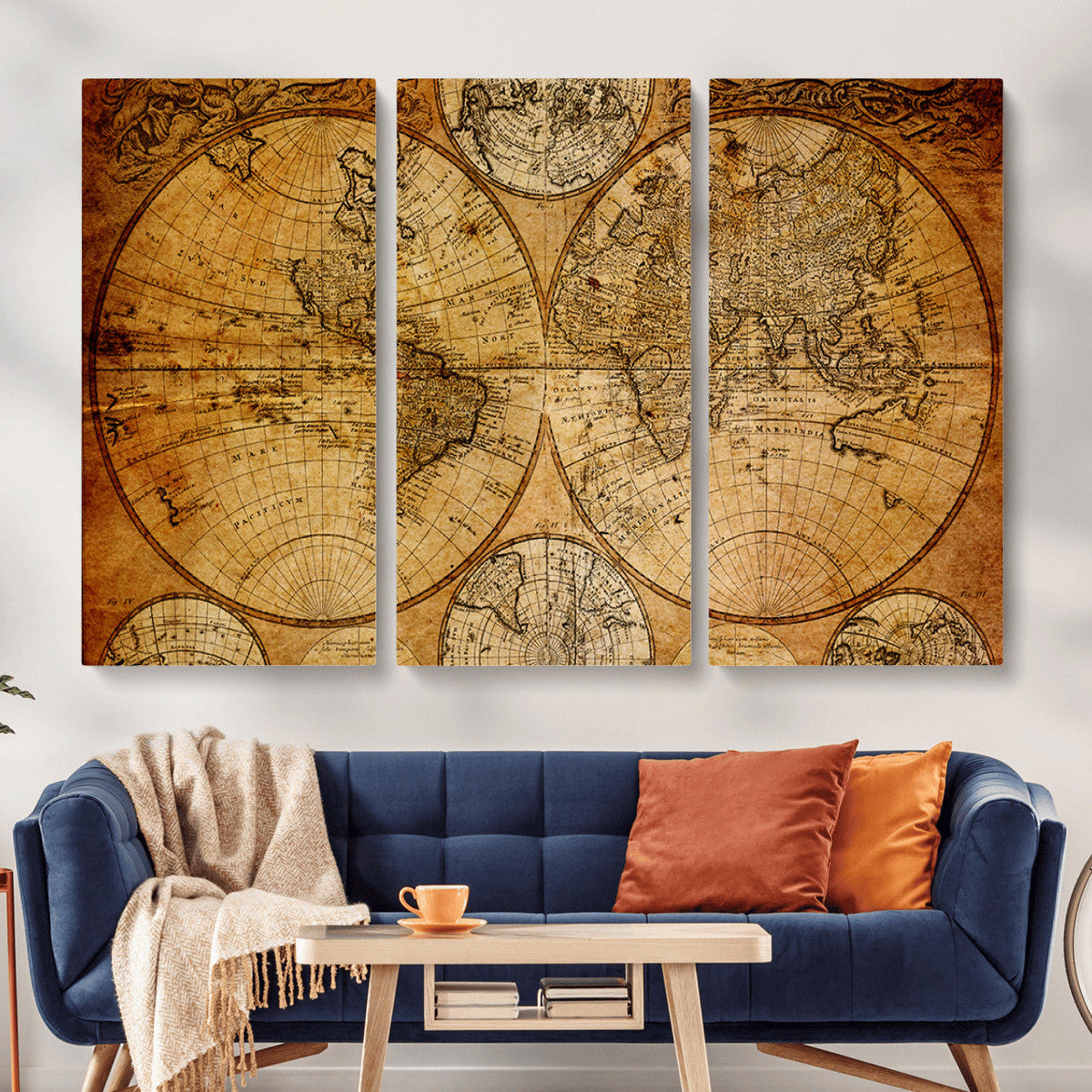 Vintage World Map Canvas Print – Antique Push Pin Travel