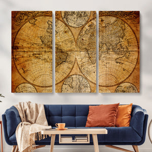 Vintage World Map Canvas Print – Antique Push Pin Travel