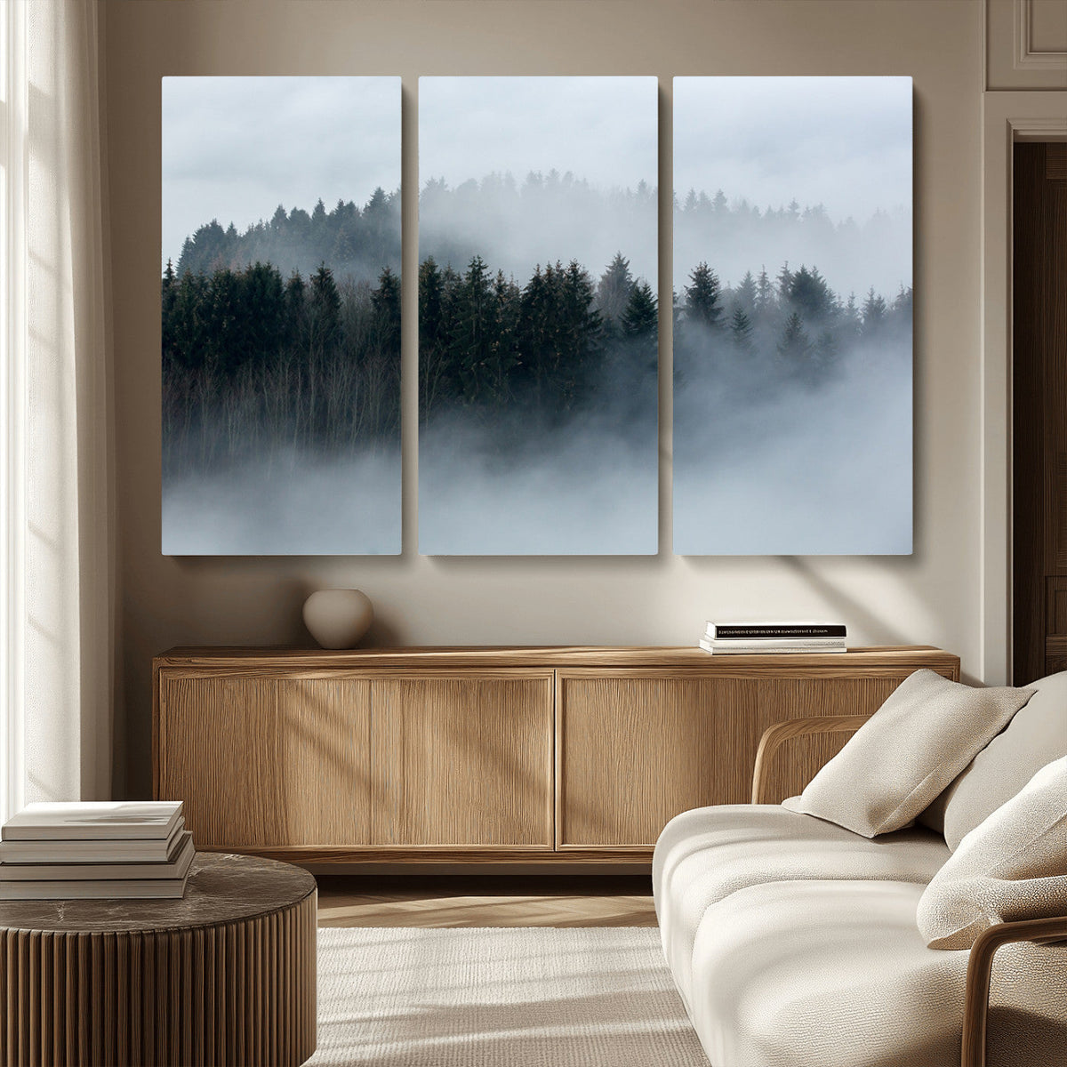 Autumn and Misty Trees in the Forest Wall Art Canvas Print,