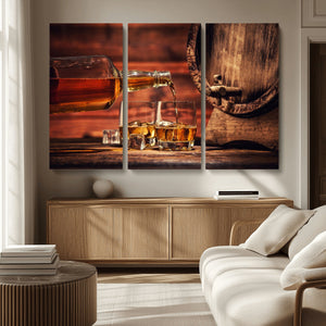 Whiskey and Cigar Canvas Wall Art | 3 Panel Bar Room Decor