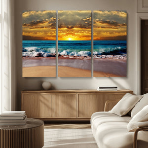 Ocean Sunrise Over Golden Beach Waves, Giclee Canvas Wall