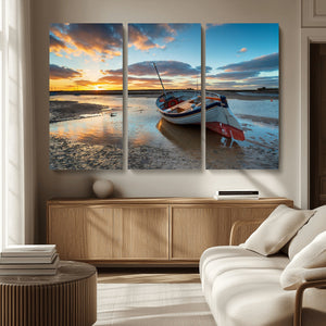 Small Boat At The Beach Sunset Wall Art, Boat Sunset Wall