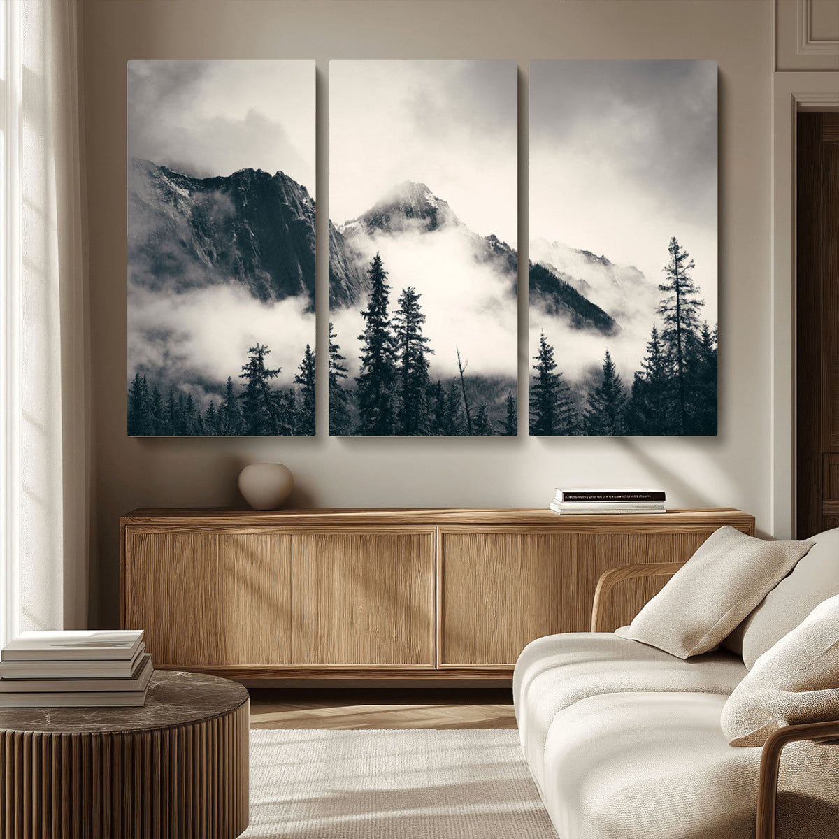 Large Foggy Mountain Forest Wall Art Canvas Print | Misty