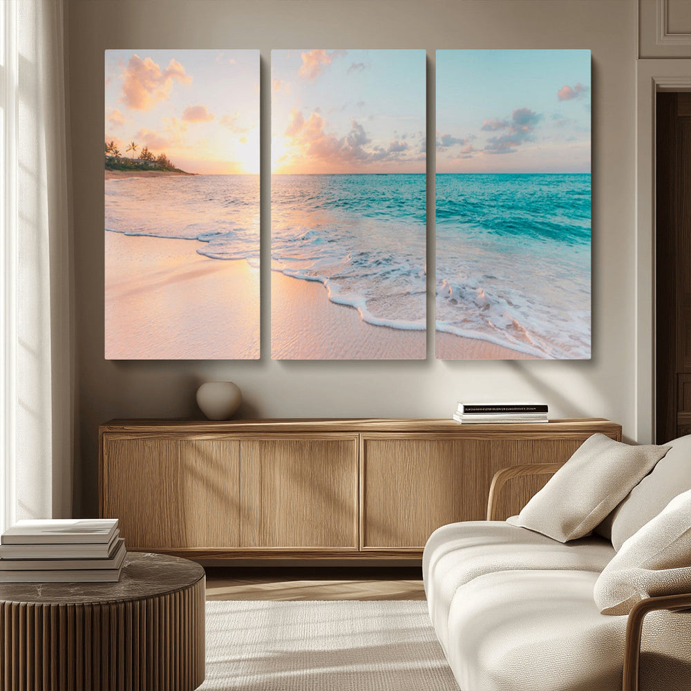 Beach Sunrise Wall Art, Coastal Seascape Canvas Print, Ocean
