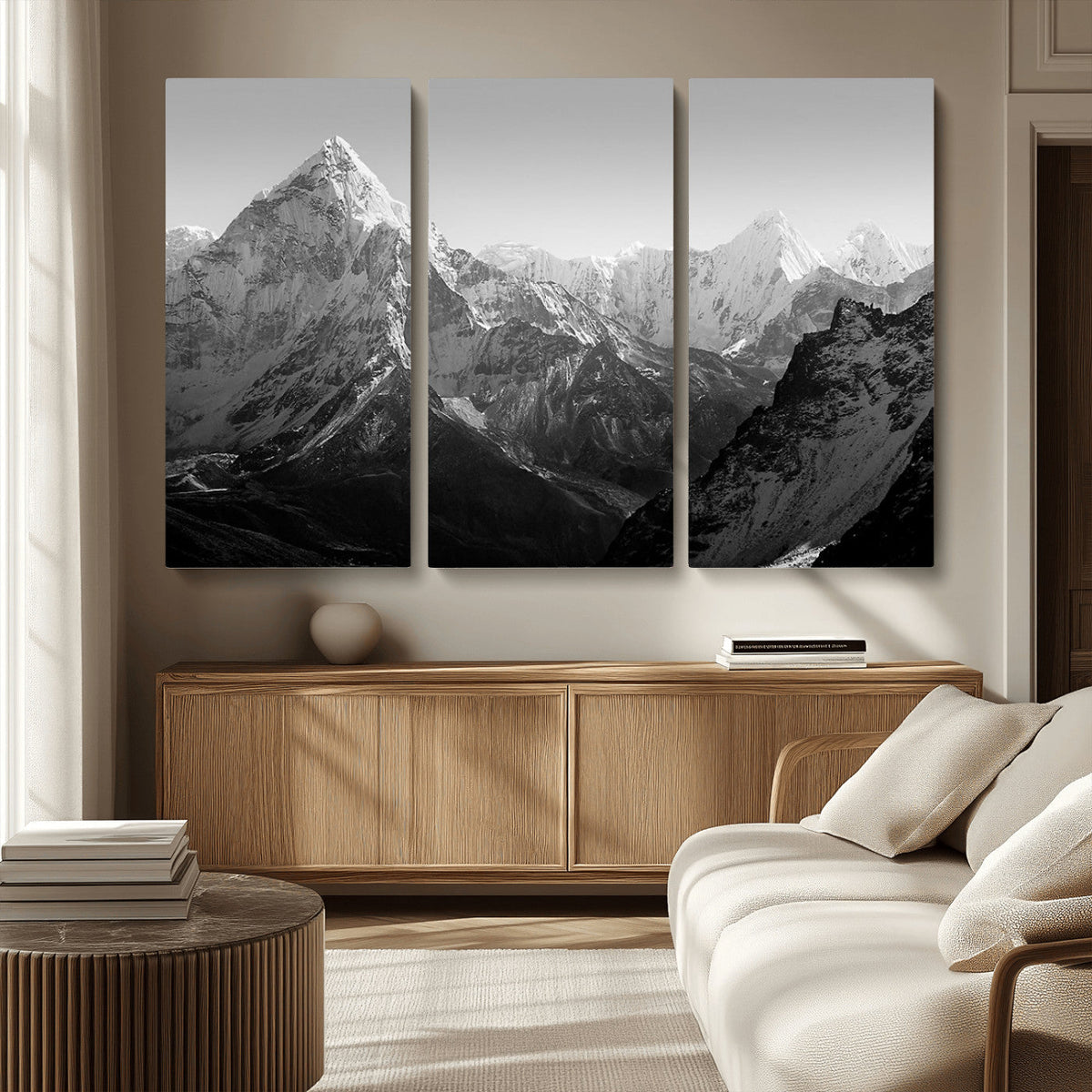 Everest Himalaya Mountain Peaks Black & White Triptych