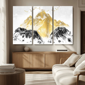 Golden Mountain Triptych Wall Art Canvas Print, Modern