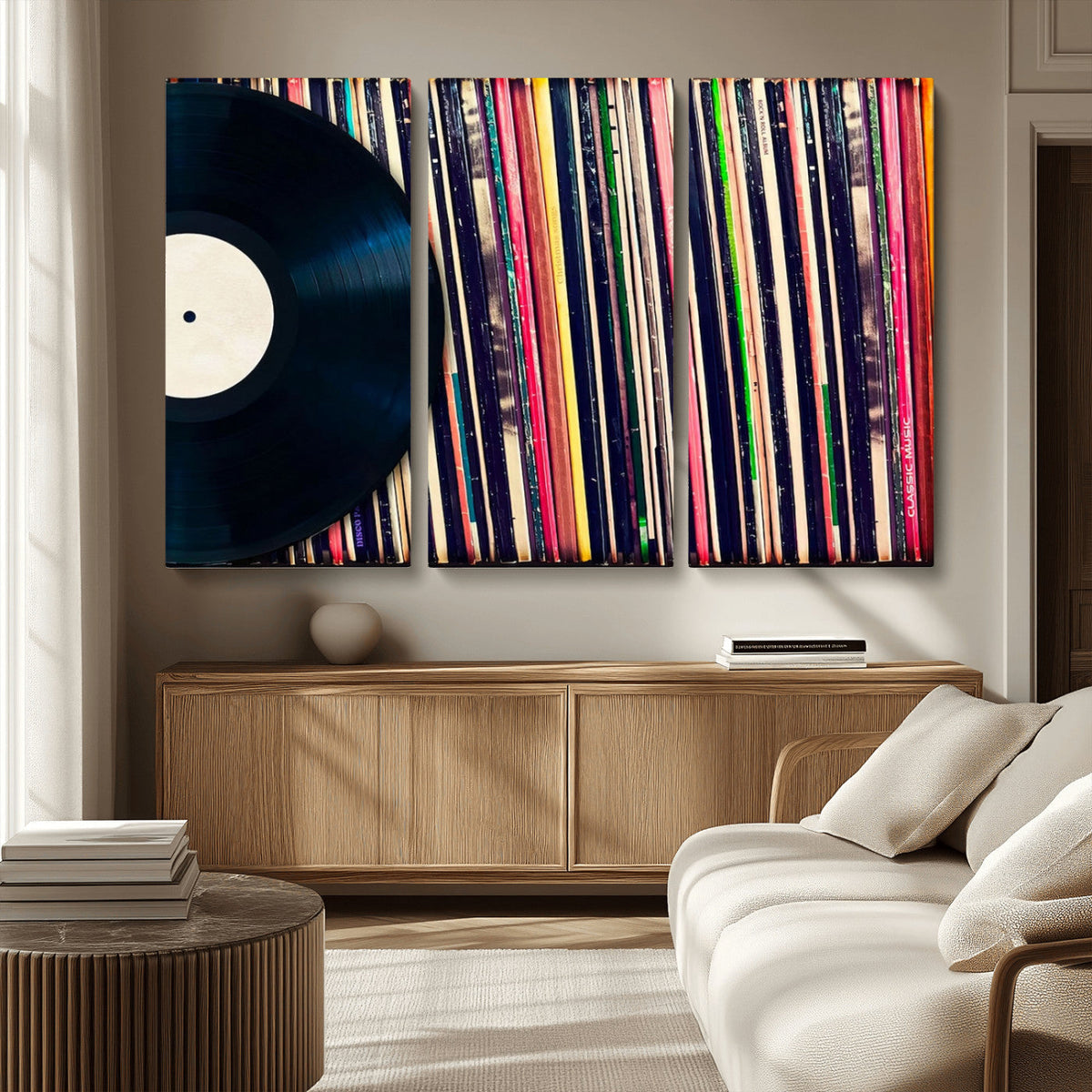 Vinyl Record and Album Collection Canvas Wall Art - Retro