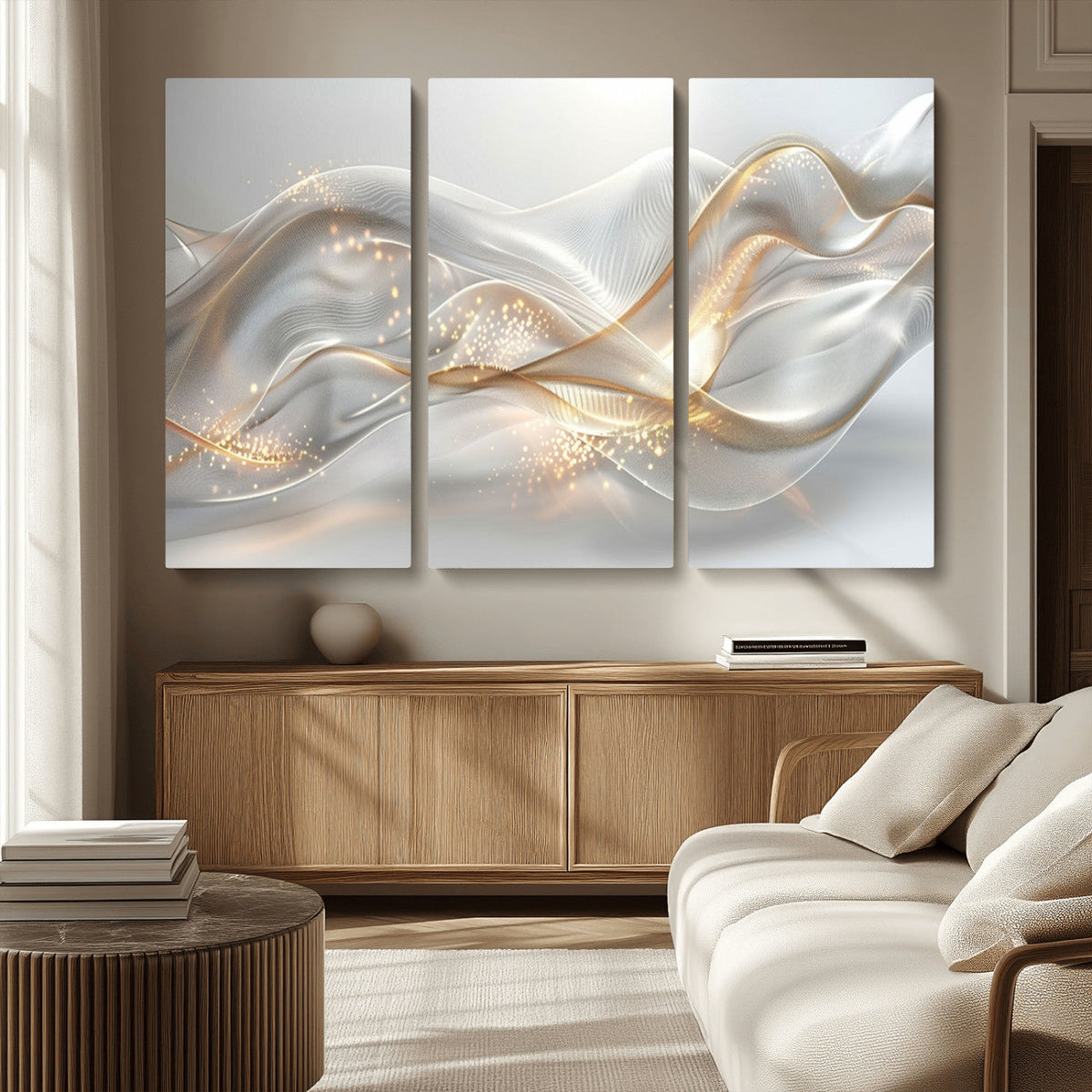 Abstract art Grey and Gold Lines Wall Art
