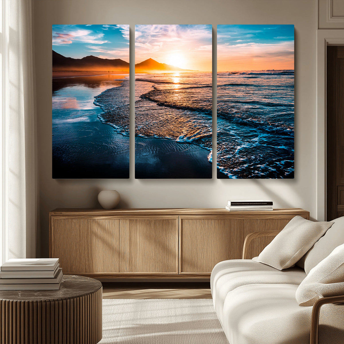 Sunset Beach Ocean Canvas Wall Art – Tranquil Ocean