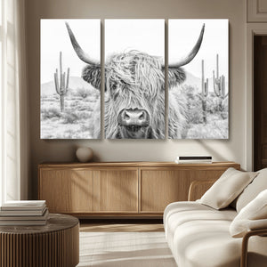 Rustic Charm | Cow Longhorn Black White Bighorn Wall Art