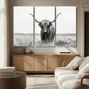 Highland Cow Canvas Wall Art – Majestic Beauty in Black and
