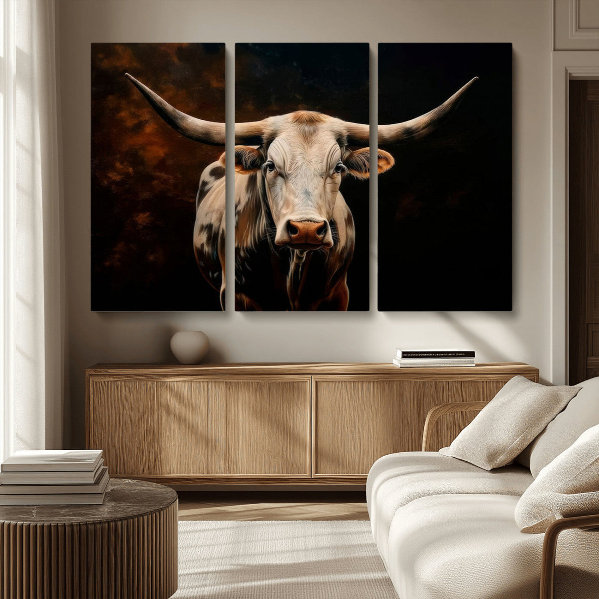 Texas Longhorn Wall Art | 3-Panel Large Texas Longhorn