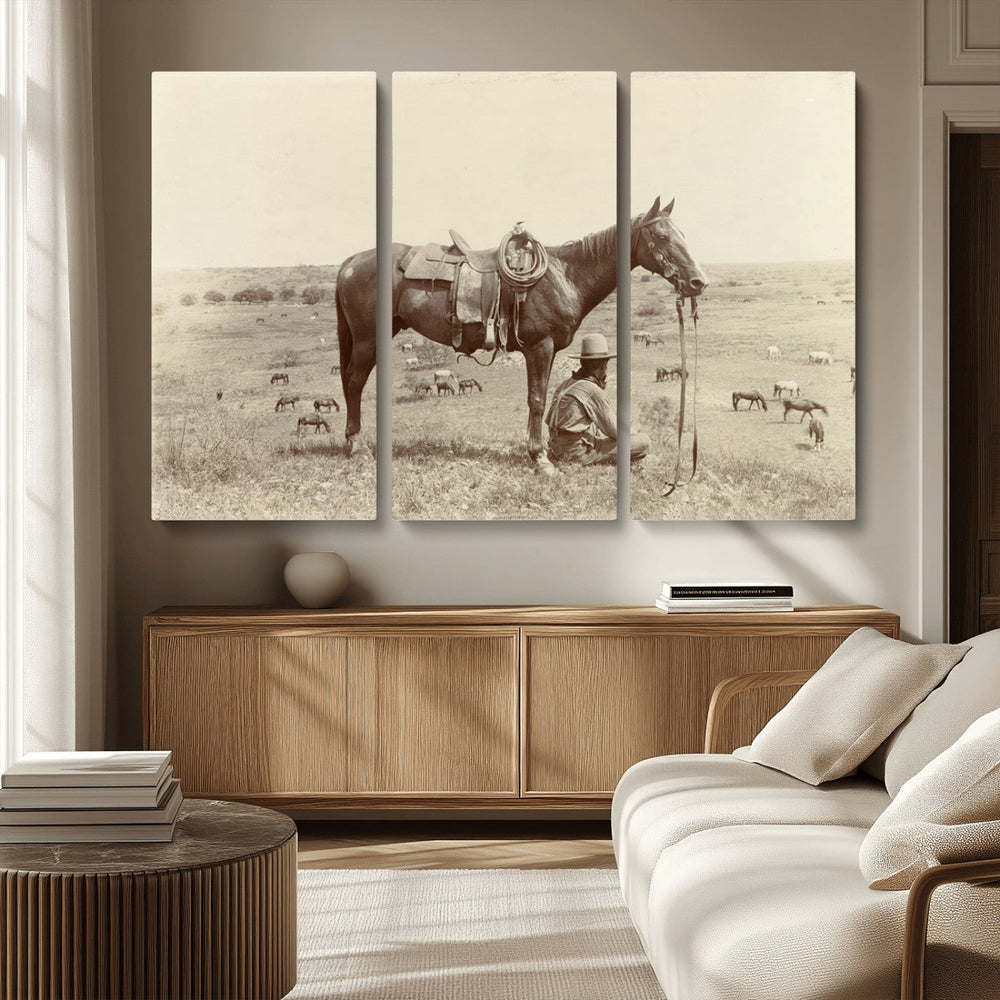 Cowboy Wall Art - Western Horse Canvas Print - Vintage