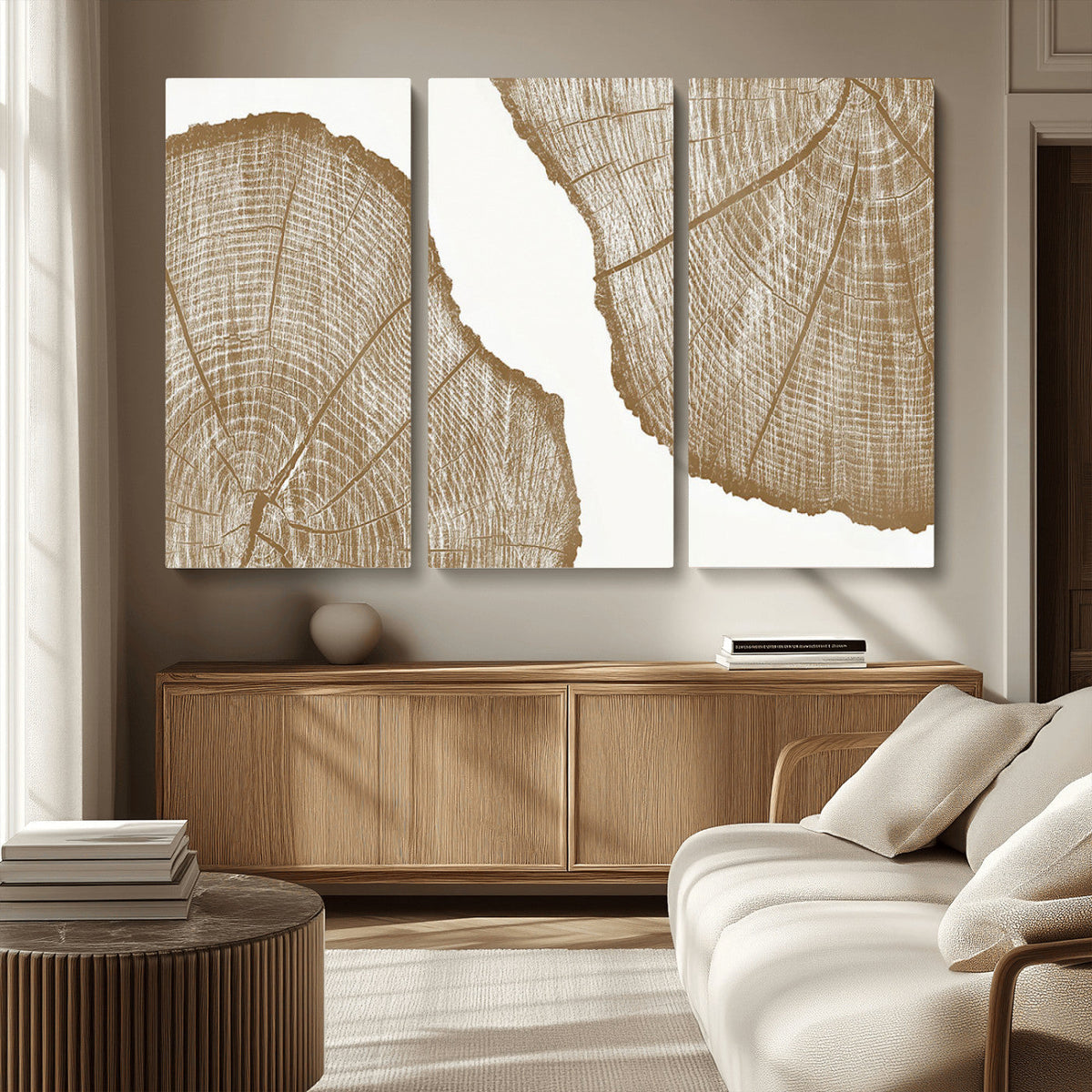Rustic Brown Tree Ring Wall Art Canvas Print – Framed and