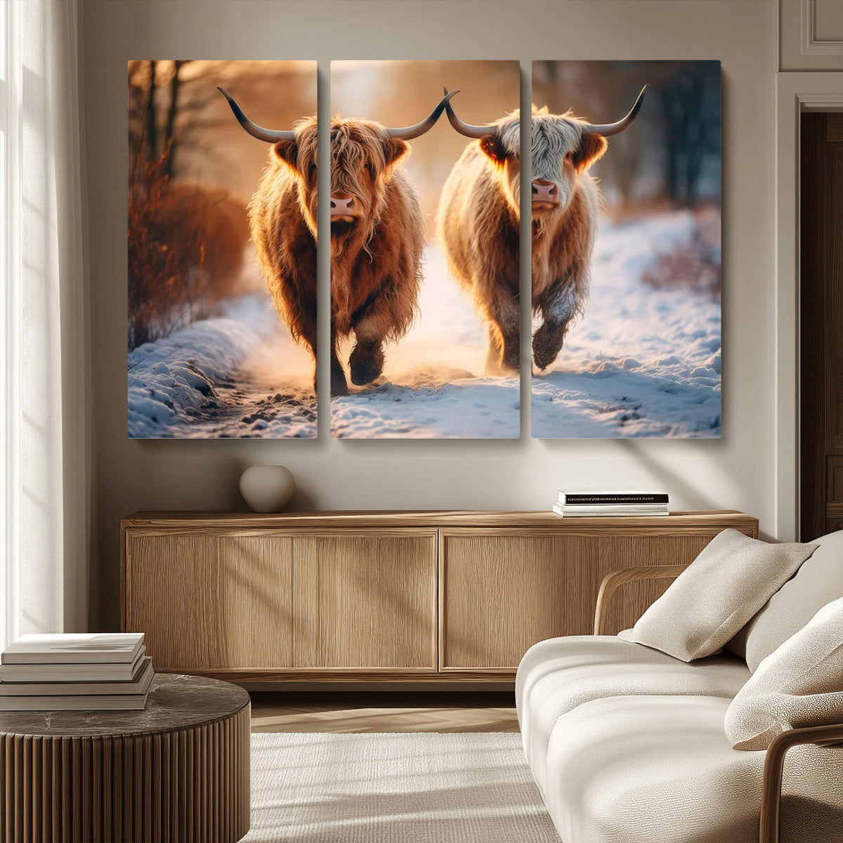 Scottish Highland Cow Horn Farm Wall Art Canvas Print