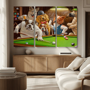 Dogs Playing Pool Canvas Wall Art Funny Gifts Dog Print