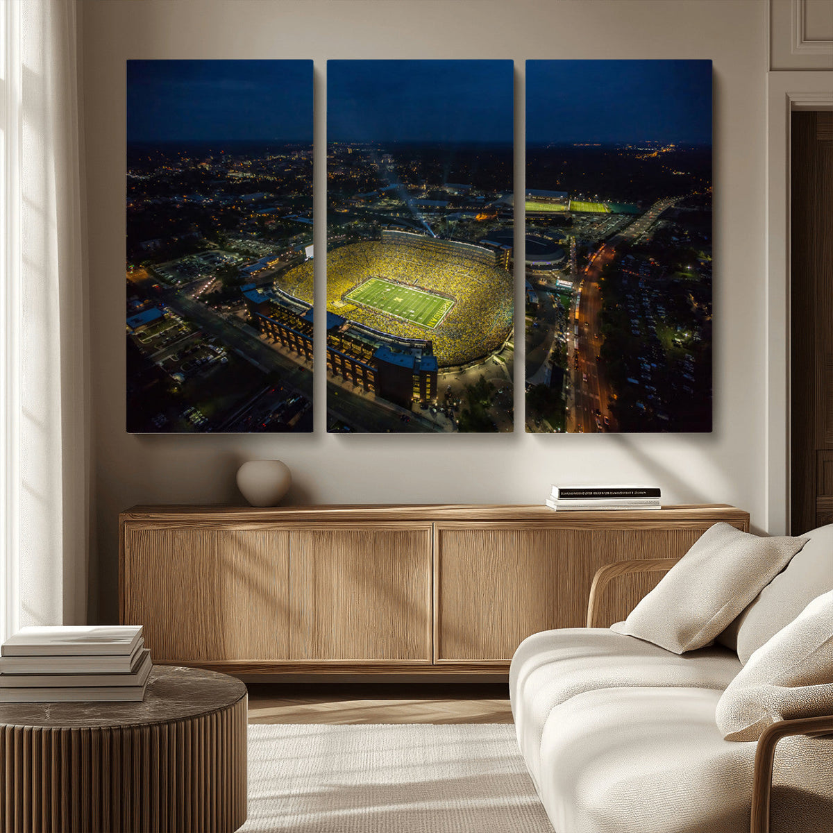 Michigan Stadium Night Game Wall Art – Sports Arena Aerial