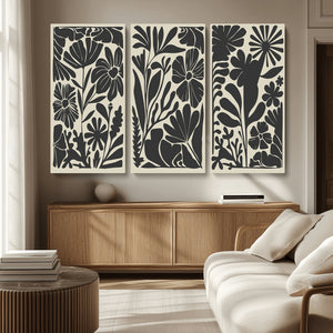 Modern Botanical Wall Art - Floral Black and White Canvas