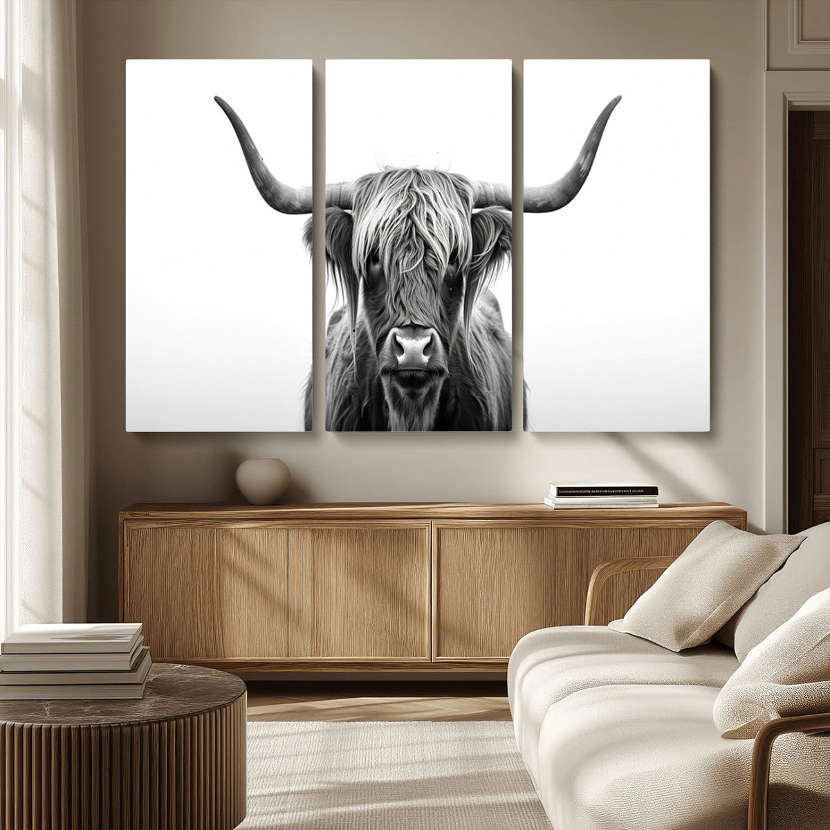 Highland Wall Art Canvas Print – Minimalist Black and White