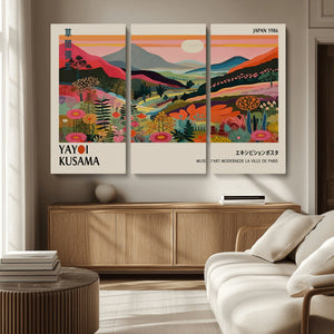 Yayoi Kusama Landscape Canvas Print, Vibrant Floral Mountain
