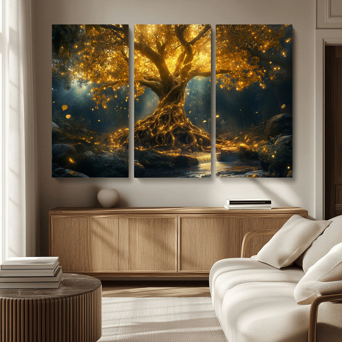 Golden Tree of Life Canvas Wall Art Print - Majestic Glowing