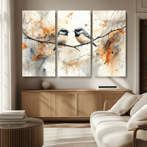 Abstract Watercolor Chickadee Bird Canvas Wall Art Print -