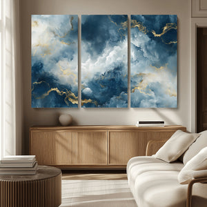 Large Abstract Print - Luxe Blue and Gold Abstract Canvas
