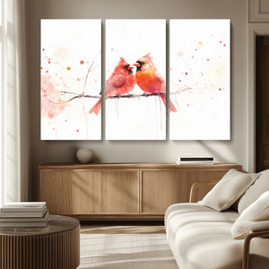 Cardinal Bird Canvas Wall Art - Male and Female Cardinal