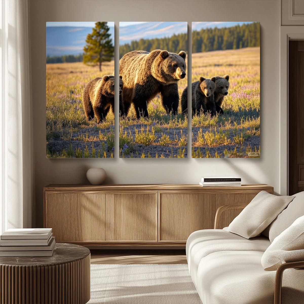 Grizzly Bear Family Wall Art Canvas Print – Majestic