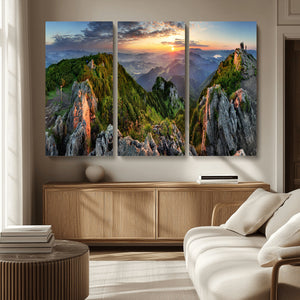 Mountain Sunset Panoramic Wall Art Canvas Print – Framed