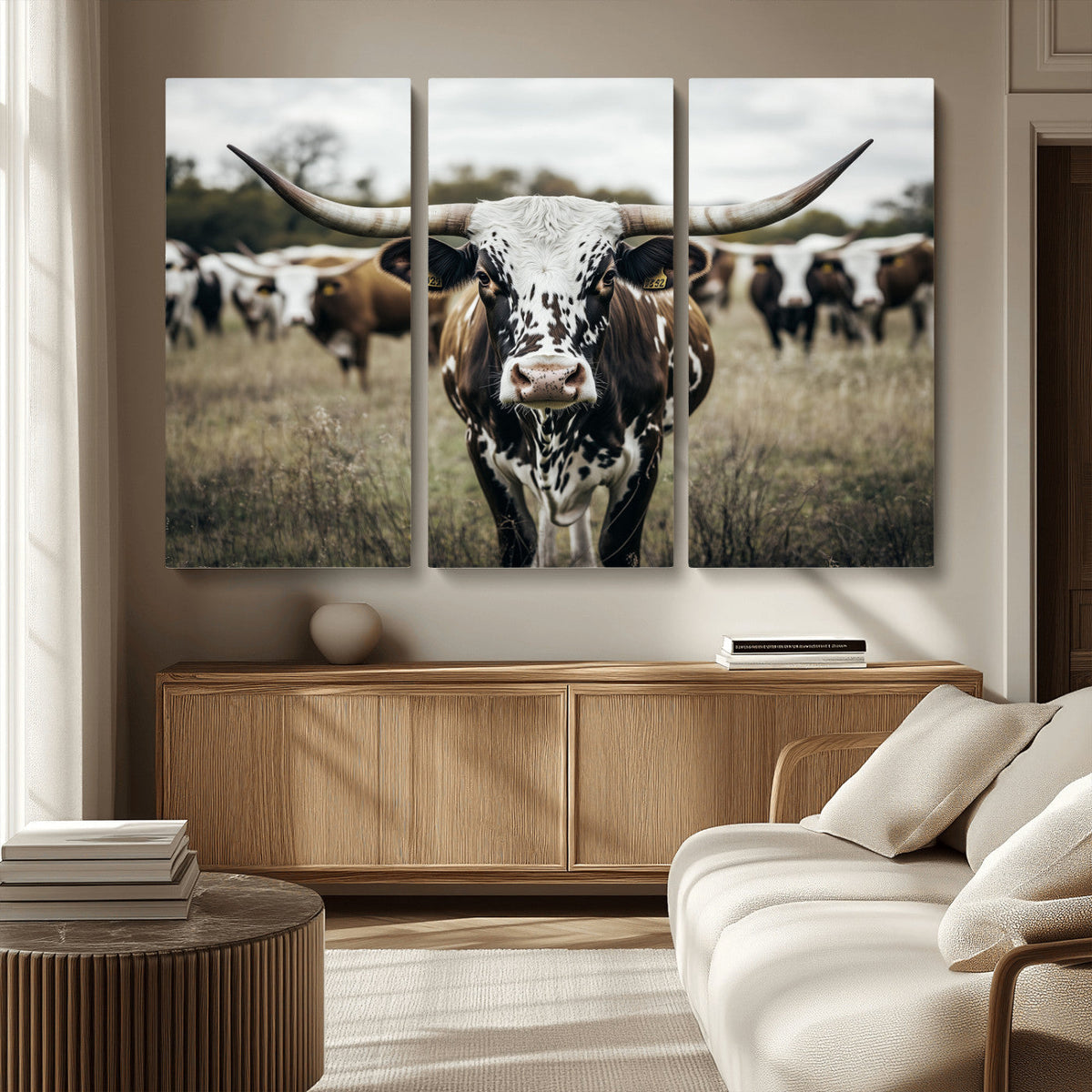 Texas Longhorn Wall Art – Framed Speckled Cow Canvas