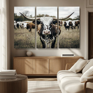 Texas Longhorn Wall Art – Framed Speckled Cow Canvas