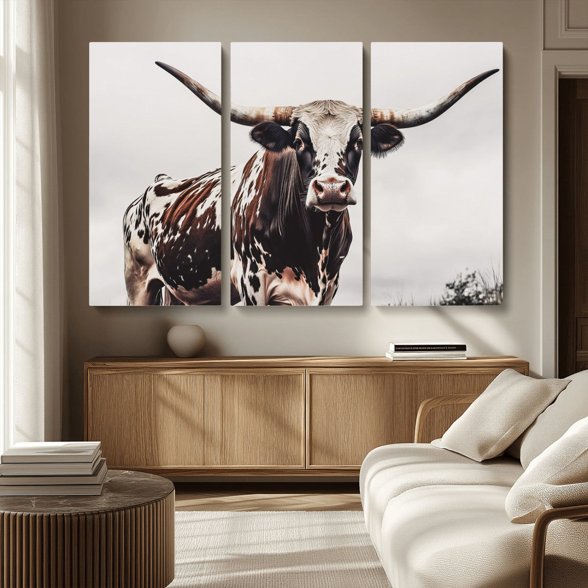 Texas Longhorn Wall Art Canvas Print – Framed Spotted Bull
