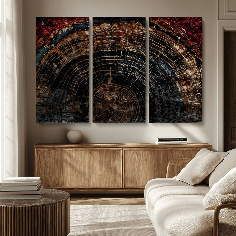 Dark Wood Ring Wall Art Canvas Print – Framed Abstract Tree