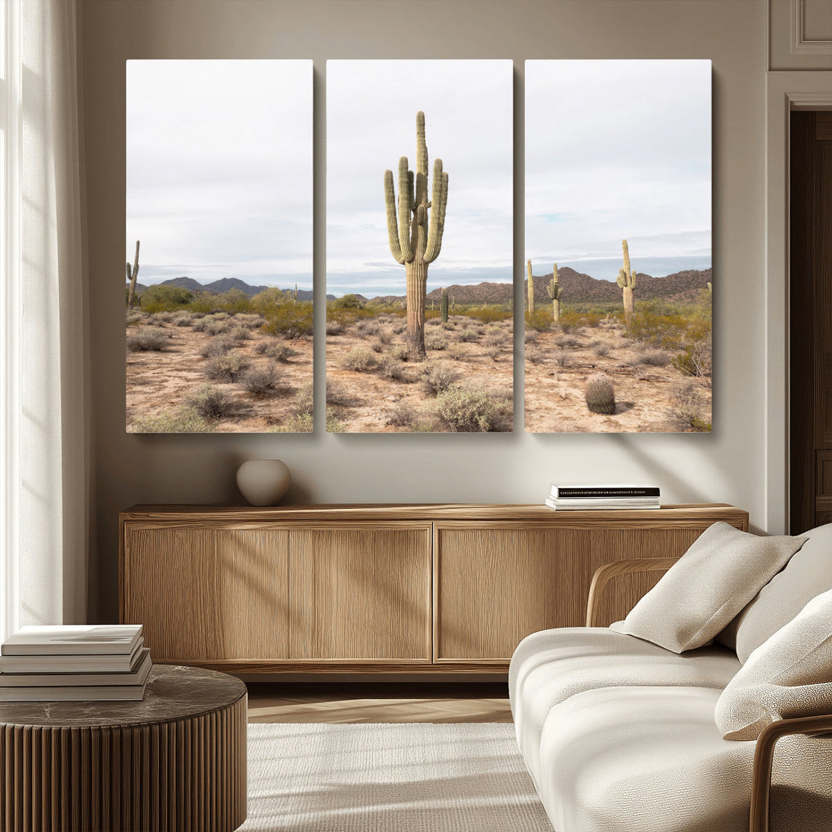 Saguaro Cactus Wall Art – Framed Desert Canvas Artwork,