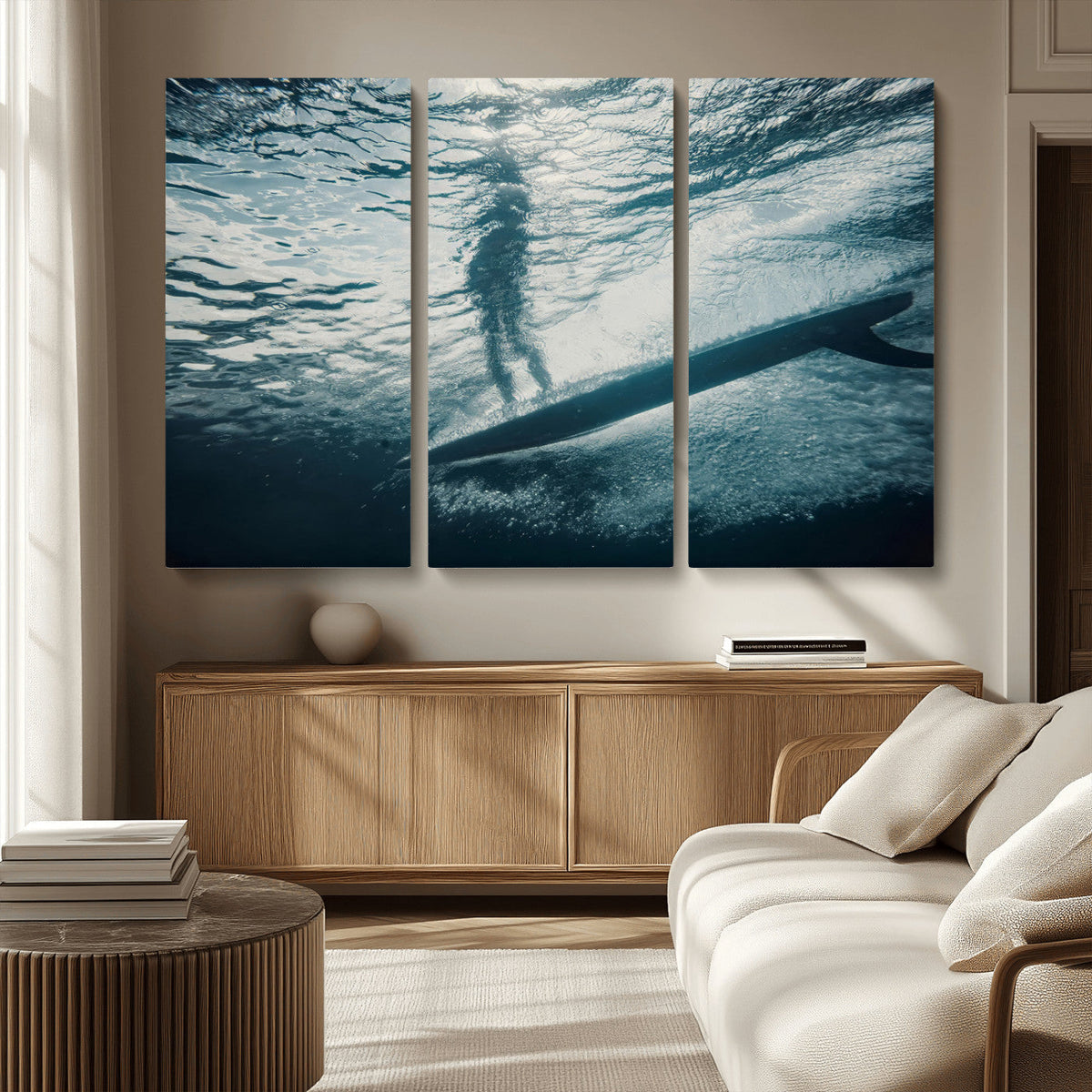 Underwater Surf Wall Art – Framed Ocean Wave Canvas Artwork,