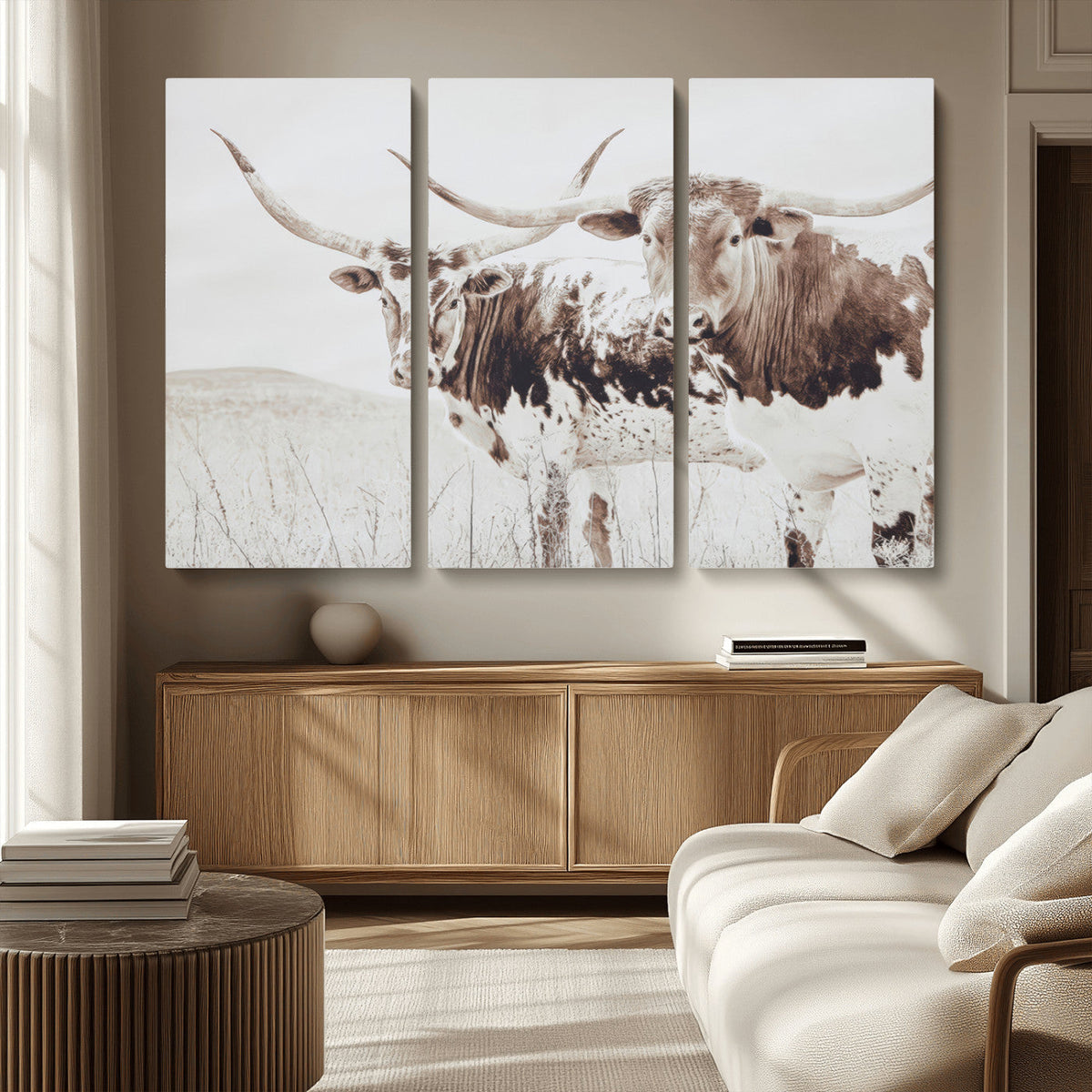 Longhorn Wall Art Canvas Print – Framed Western Cow Rustic