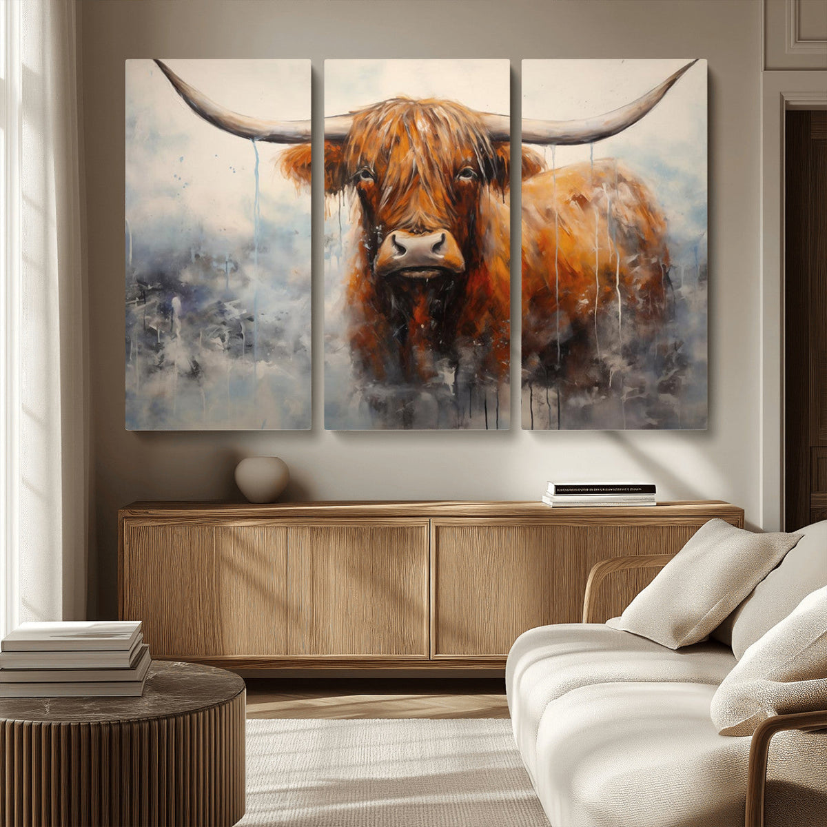 Scottish Highland Wall Art Canvas Print, Framed Longhorn Art