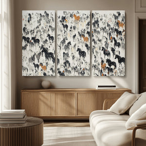 Wild Horse Stampede Wall Art Canvas Print – Monochrome