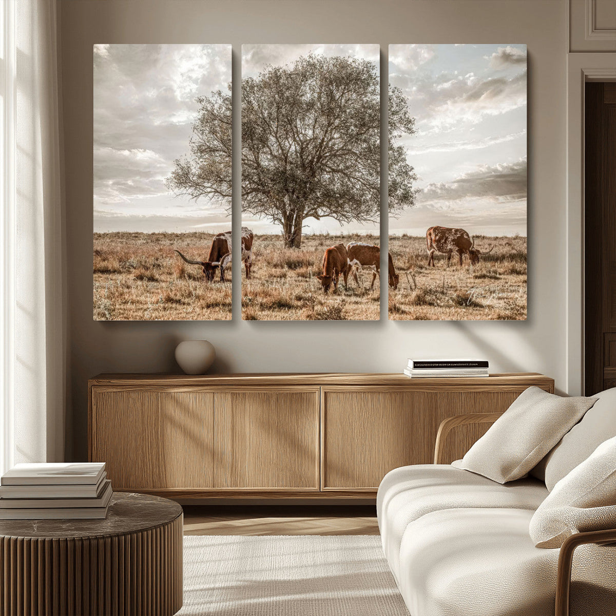 Texas Longhorn Cattle Wall Art, Rustic Western Ranch Canvas