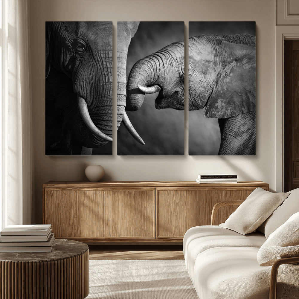 Elephant Family Wall Art Canvas, Framed Elephant Family