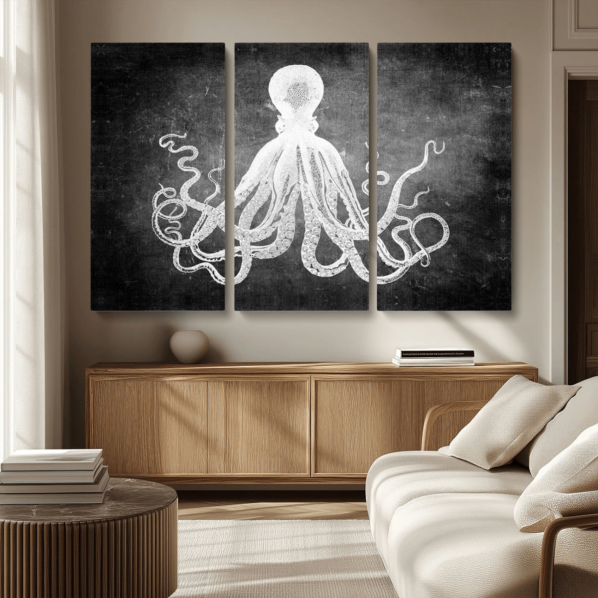 Black White Octopus Wall Art Canvas Print
