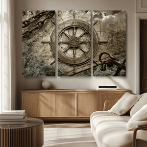 Wooden Ship Wheel Canvas Print, Multi Panel Canvas Wall Art