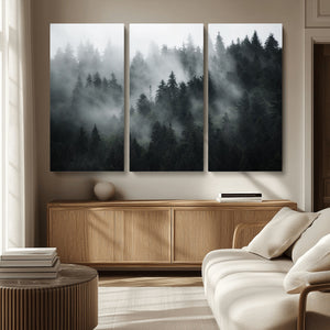 Foggy Forest Wall Art Canvas Print | 3 Panel Large Misty