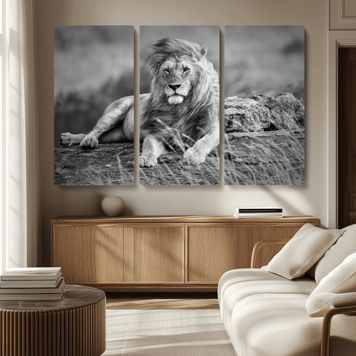 King Forest Lion Wall Art Canvas Print – Framed Majestic