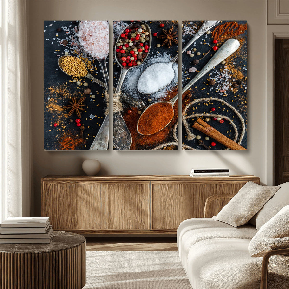 Spices and Seasonings Canvas Wall Art – Colorful Triptych