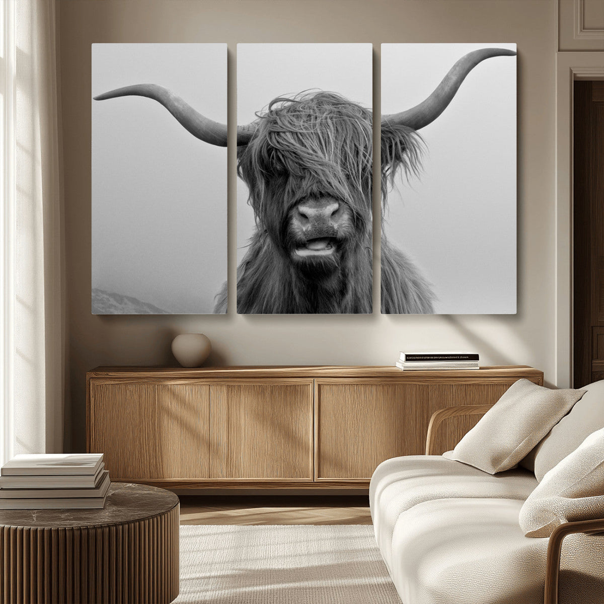 Texas Cow Wall Art Canvas, Texas Longhorn Cattle Canvas